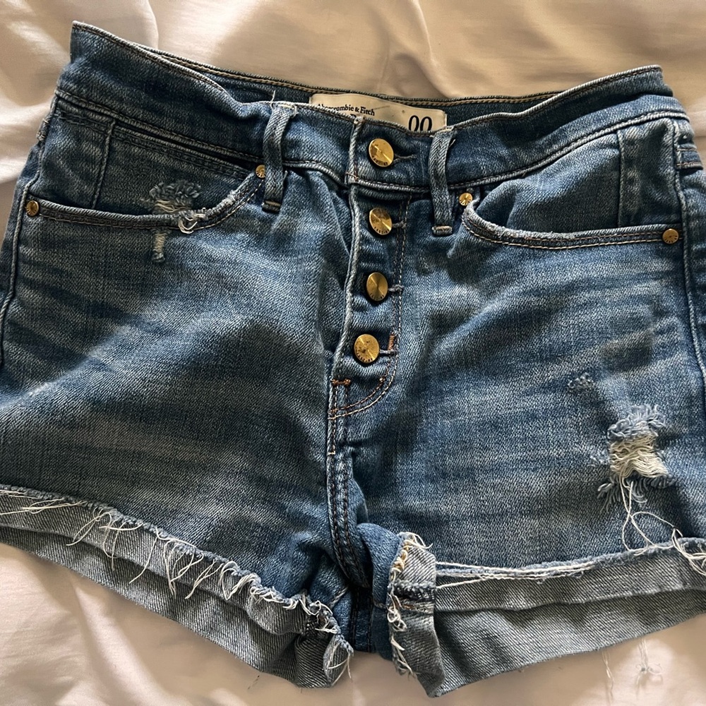 Abercrombie & Fitch Distressed Blue Jean Shorts